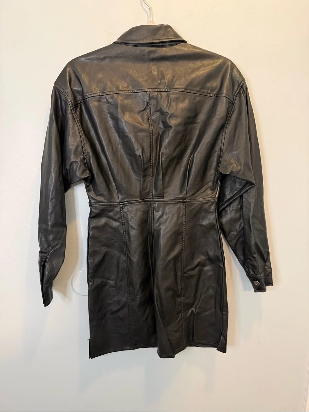 Free People Amber Vegan Leather Button Front Long Sleeve Mini Dress Black Size 4